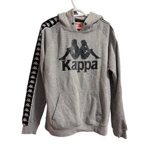 Kappa Grey Hoodie With Black Logo & Tape Details On Sleeves Size Large Cotton Bl
